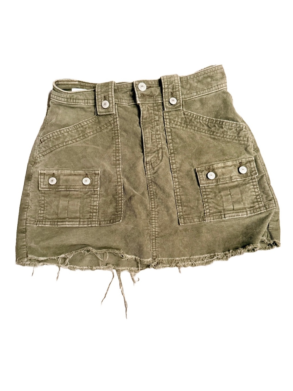 American Eagle Olive Green Distressed Cargo Pocket Corduroy Mini Skirt Size 2